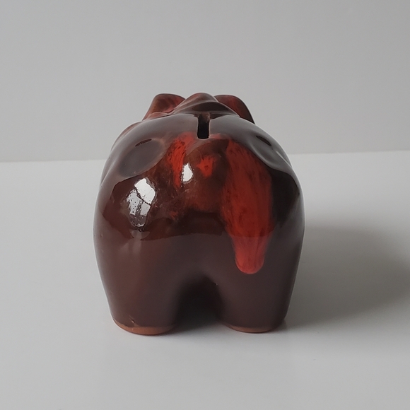 McMaster Craft Piggy Pig Bank Brown with Red Drip Glaze Windsor Canada Vintage - Picture 5 of 10